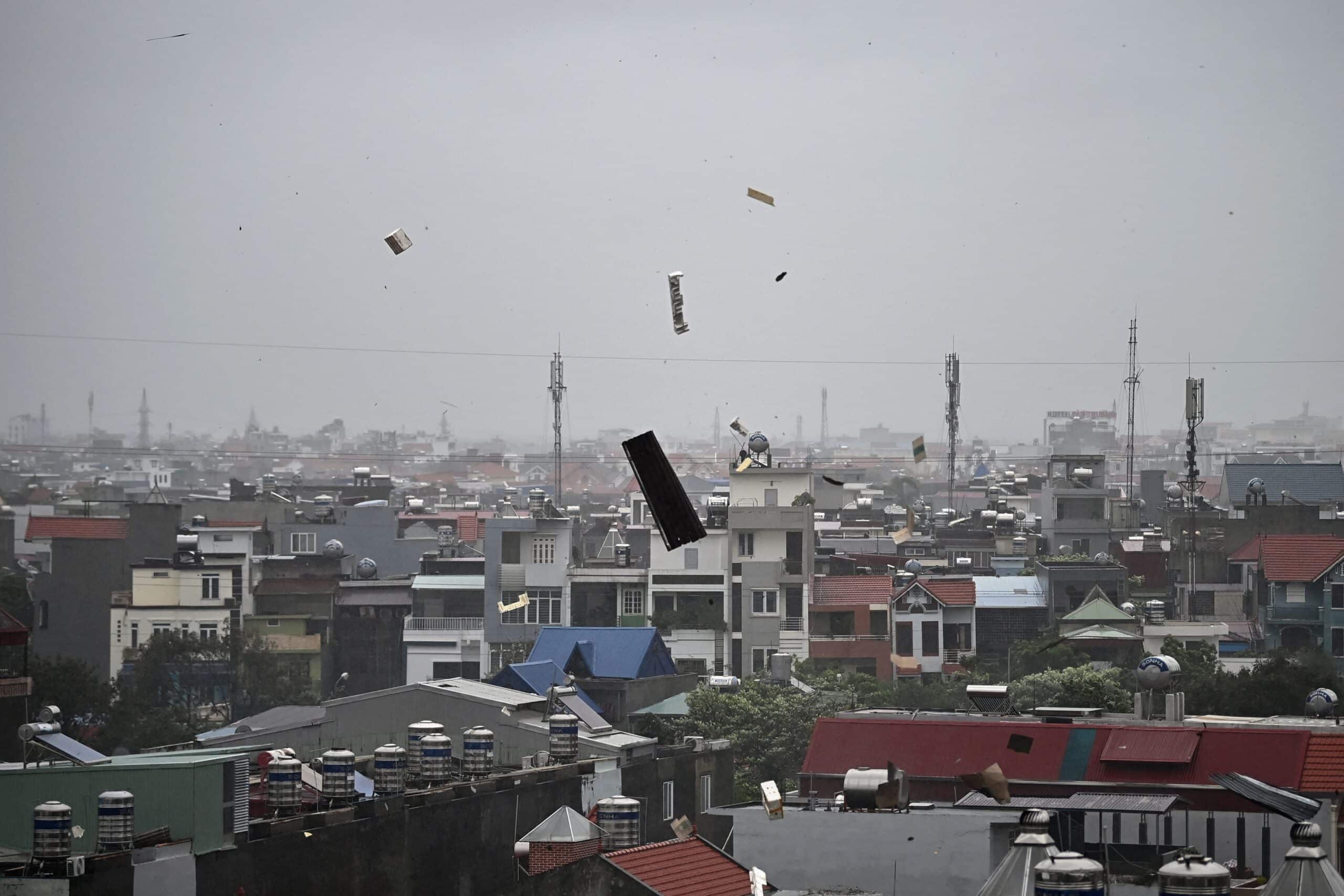 Debris fly as Supertyphoon“Yagi,” earlier known as Tropical Storm “Enteng,” hits northern Vietnam. 