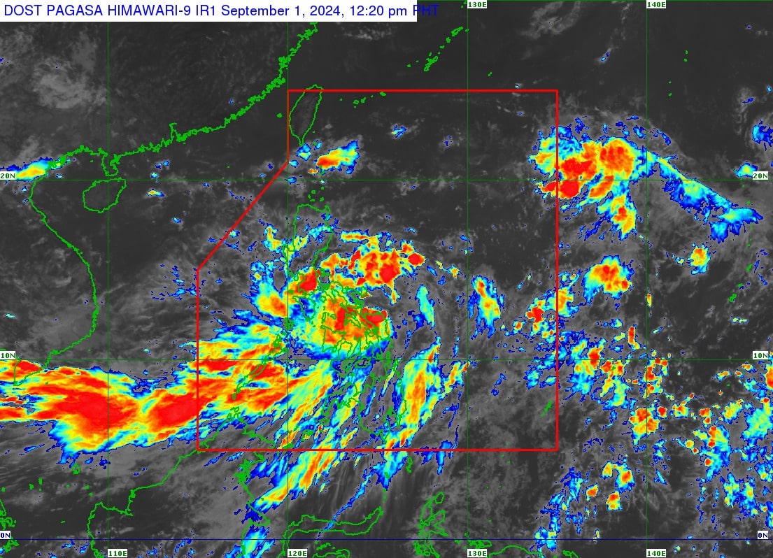 The Philippine Atmospheric, Geophysical and Astronomical Services Administration says that tropical depression Enteng was last seen 150 kilometers east of Caterman, Northern Samar, as of 10 a.m. on Sunday, September 1, 2024. (Photo courtesy of Pagasa)