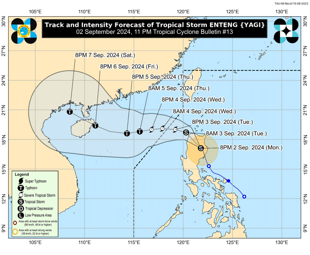 11 p.m. weather advisory for Tropical Storm Enteng. —Photo by Pagasa/Facebook