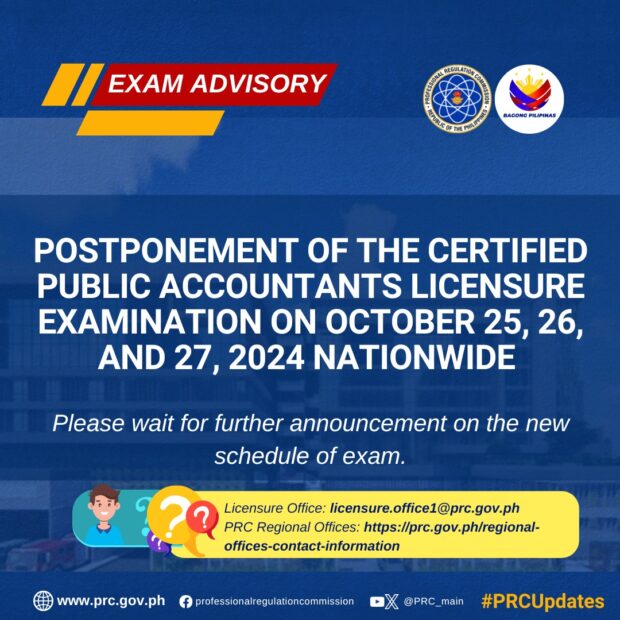 PRC Cancels October 2024 CPA Licensure Exam