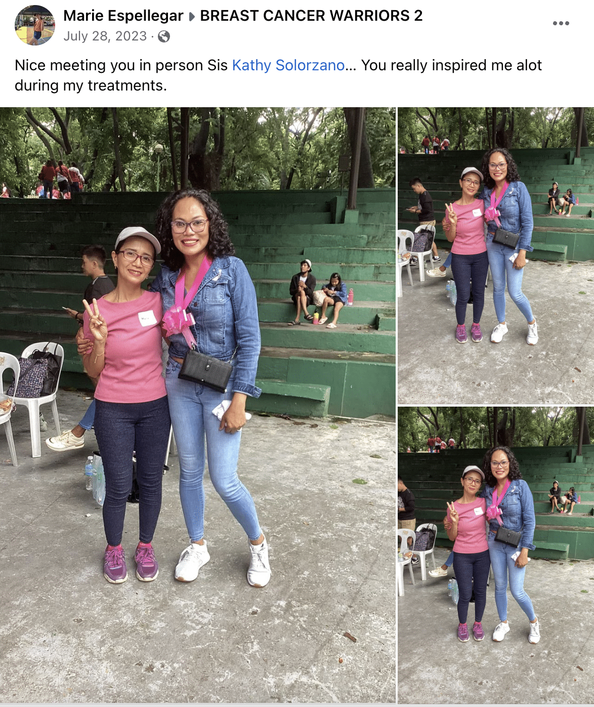 Breast cancer warrior Marie Espellegar shows her gratitude to Solorzano for helping her during her journey on a Facebook post. Photo courtesy of Marie Espellegar/Facebook