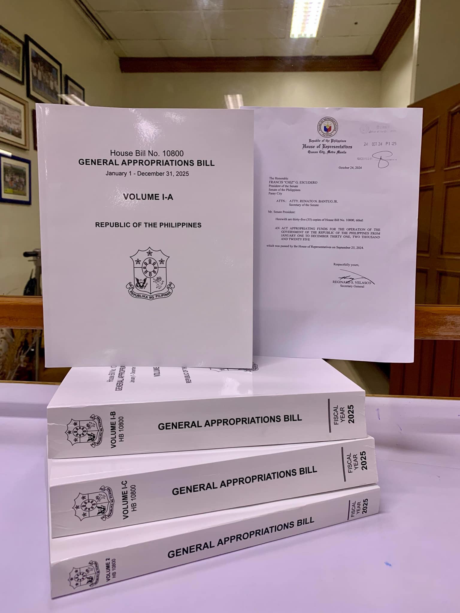 Copies of the 2025 GAB submitted by a personnel from the House of Representatives to the Senate on October 24. 