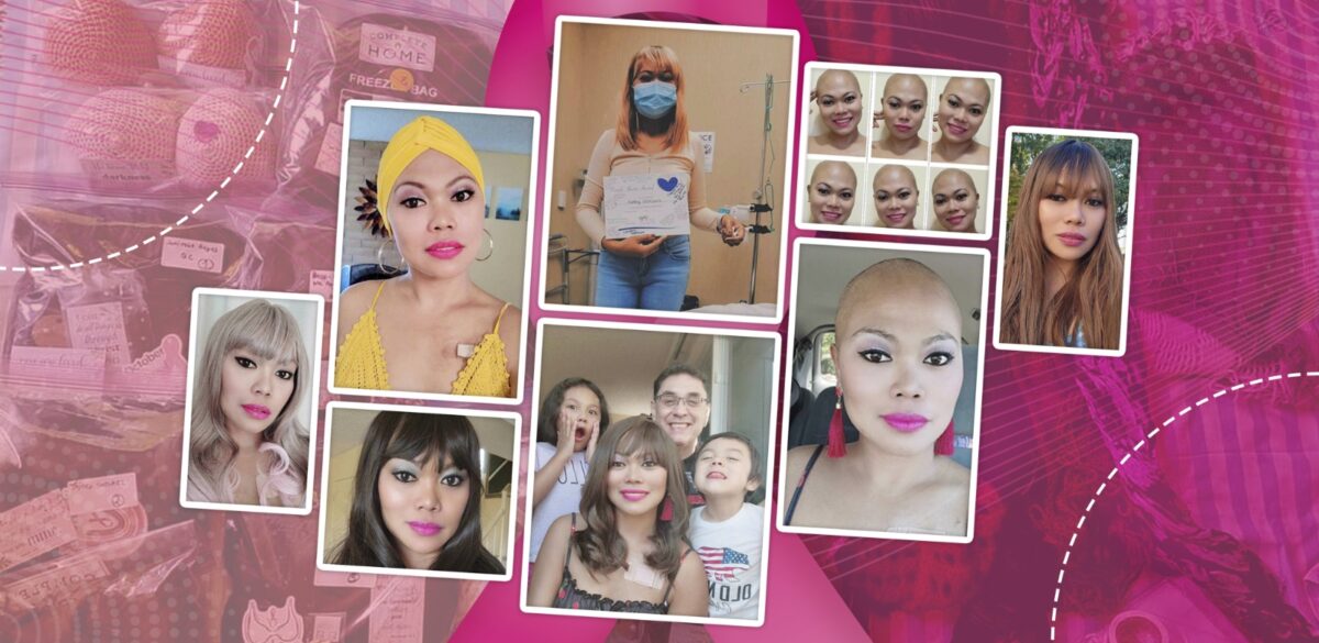 Kathy Solorzano proves that being diagnosed with breast cancer would not stop her from living life to the fullest and being a motivation to others. Photos courtesy of Kathy Solorzano/Facebook. Graphics: Kazel Valdez/INQUIRER.net trainee