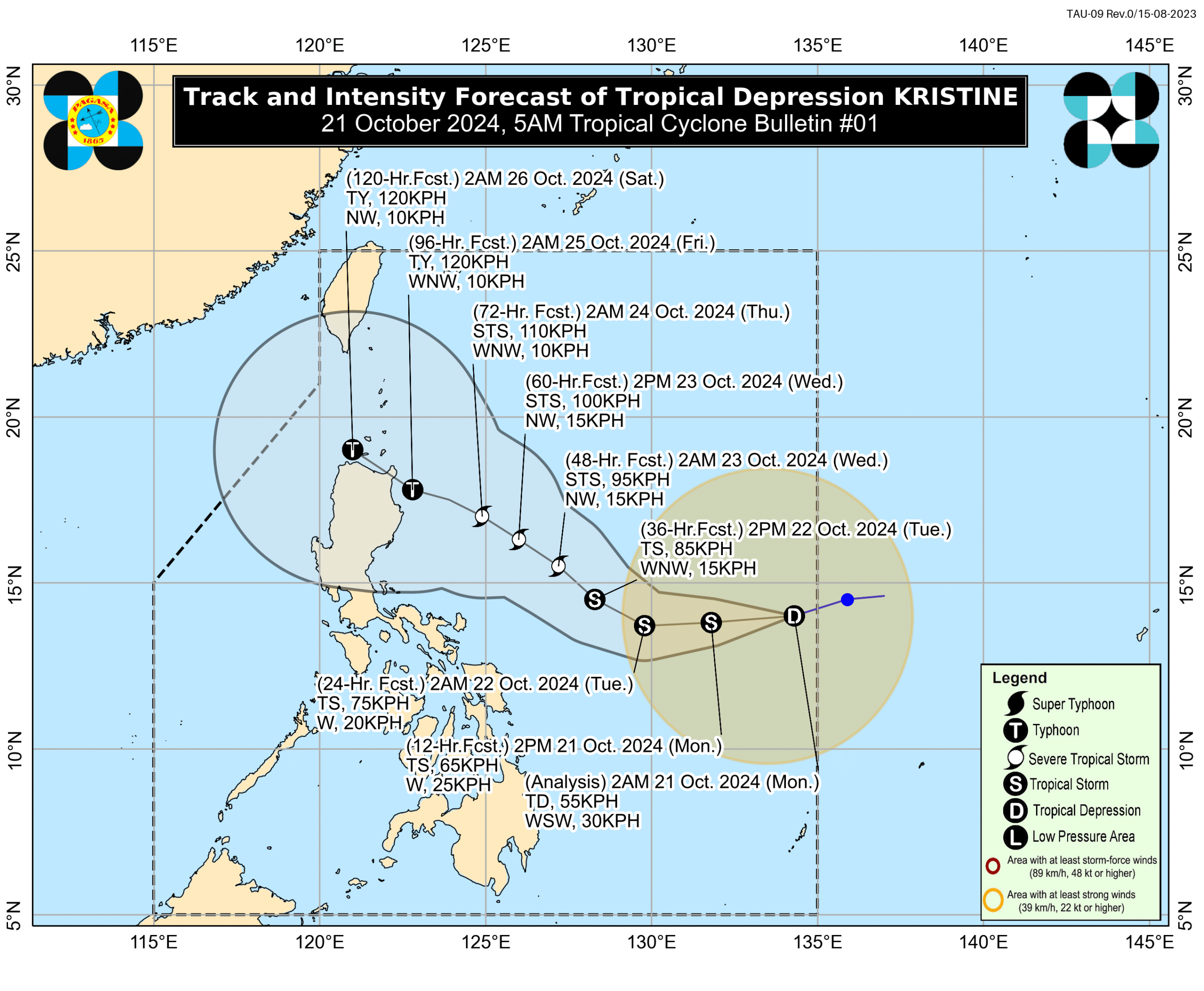 Depressão tropical Kristine está entrando no PAR para se intensificar em um tufão