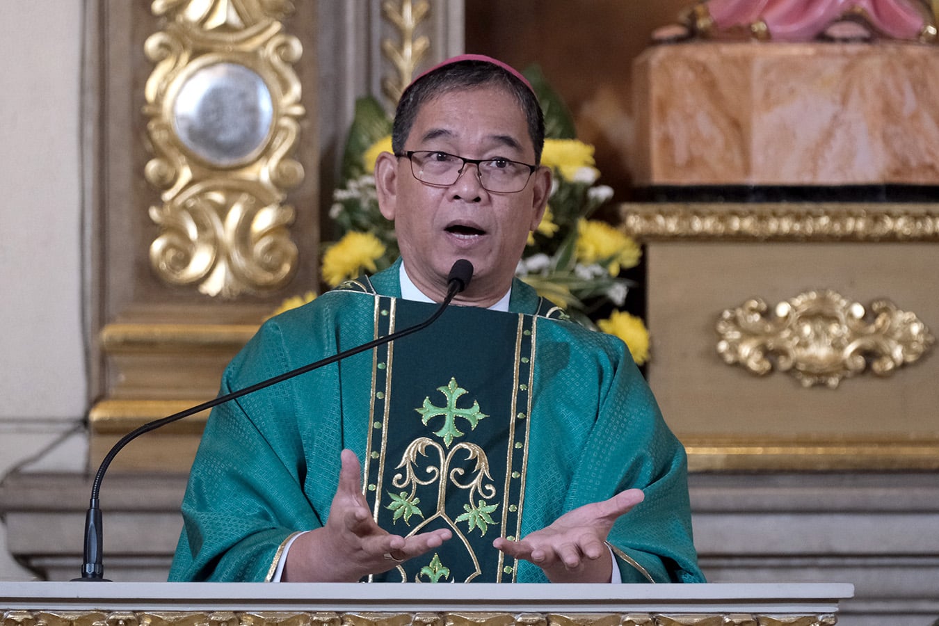 Auxiliary Bishop Nolly Buco of Antipolo delivers his homily during Mass at the Sta. Maria Goretti Parish Church, located inside the Pope Pius XII Catholic Center in Manila on Jan. 28, 2024, the second day of the CBCP 127th plenary assembly. 