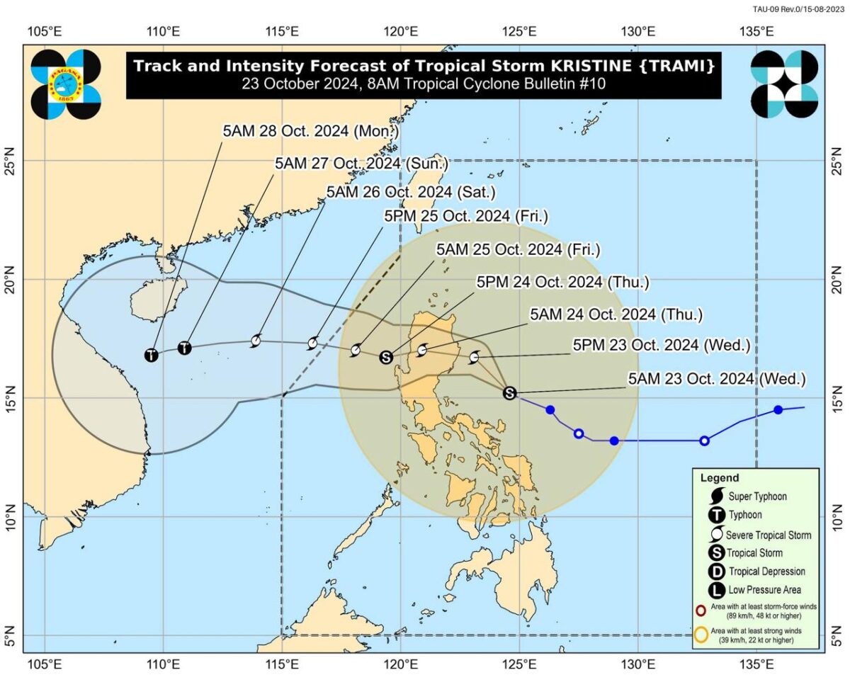 Track of storm Kristine as of 8 am of Wednesday, October 23, 2024 from Pagasa. 