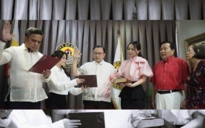 FULL-FLEDGED MAYOR Department of the Interior and Local Government-Central Visayas Regional Director Leocadio Trovela administers the oath of office of Raymond Alvin Garcia as full-fledged Cebu City mayor on Wednesday (Oct. 9, 2024). In a briefing after the installation, Garcia vowed to make the completion of the Cebu City Medical Center a priority agenda of his administration. (Photo courtesy of Cebu City PIO)