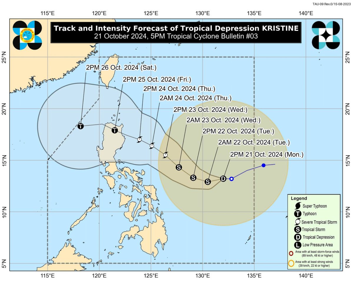 PHOTO: Track and Intensity Forecast of TD Kristine released as of October 21, 2024, 5 p.m.