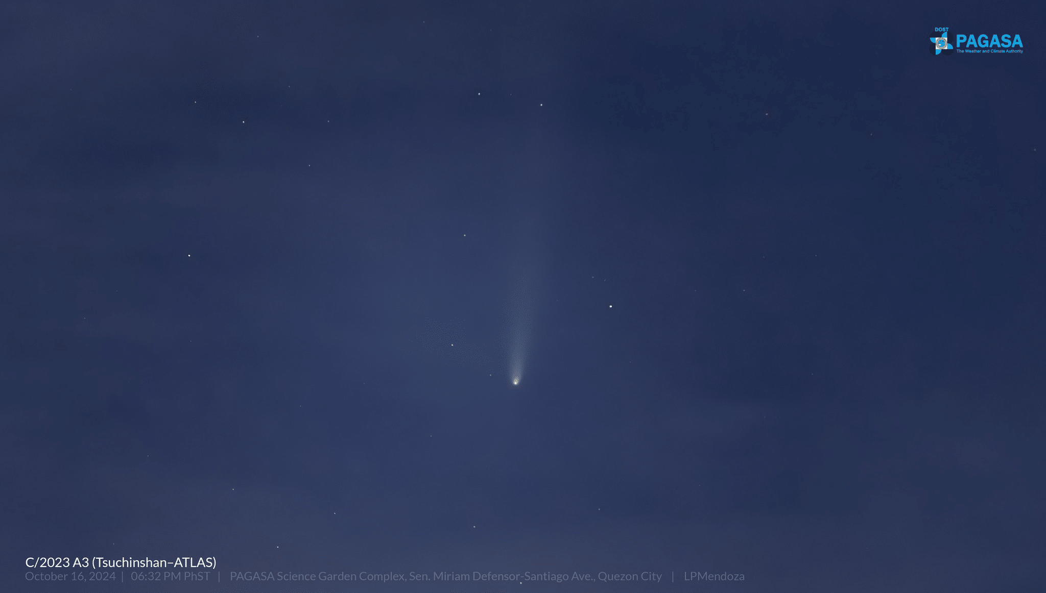 Comet Tsuchinshan-ATLAS passing through Philippine skies this week will not return for another 80,000 years, the Philippine Atmospheric, Geophysical and Astronomical Services Administration (Pagasa) said on Wednesday. (Photo from Pagasa/Facebook)