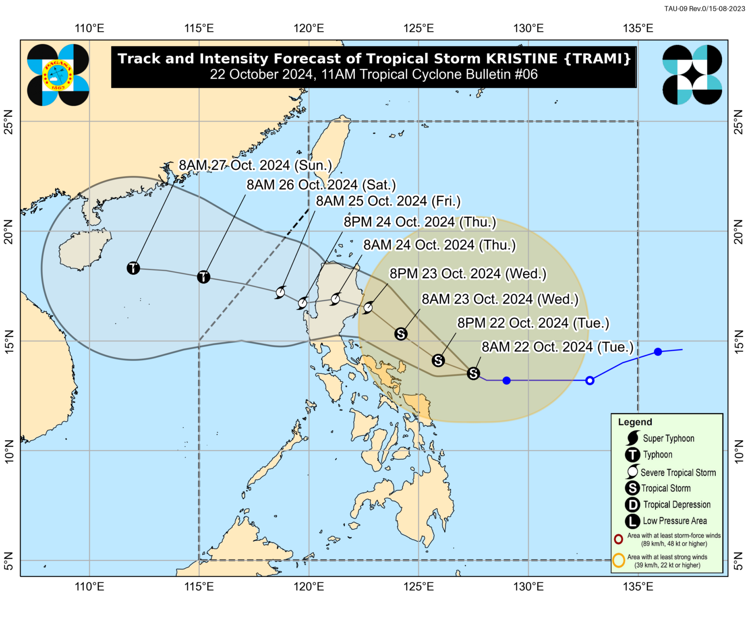 Tropical Storm Kristine Slightly Intensifies; Signal No. 2 In 5 Areas