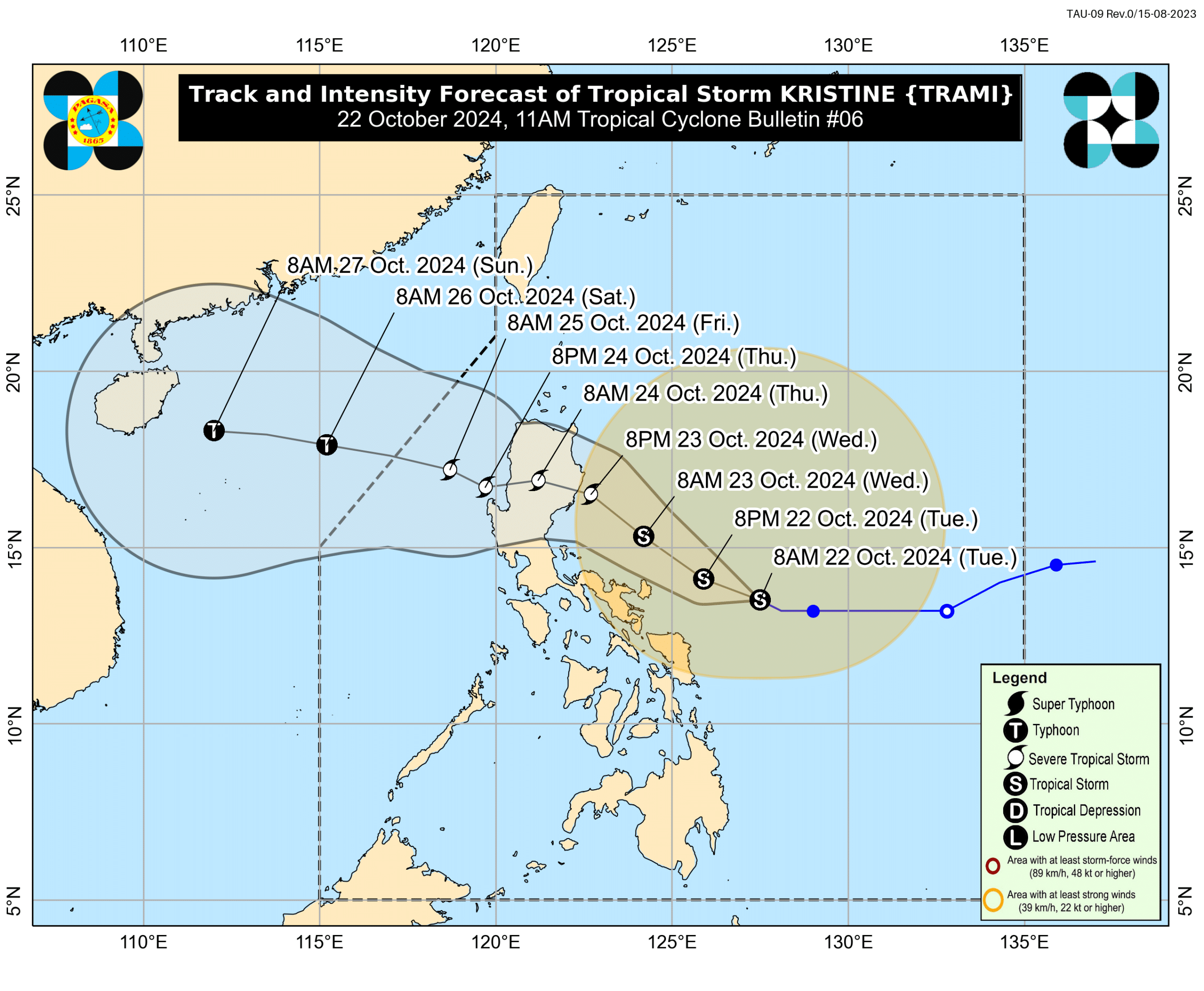  Tropical Storm Kristine slightly intensifies, Signal No. 2 in 5 areas