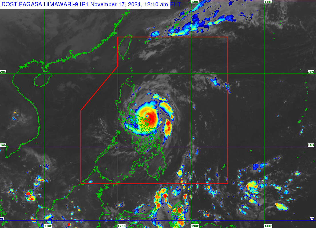 The Philippine Atmospheric, Geophysical and Astronomical Services Administration says the center of the eye of Super Typhoon Pepito (international name: Man-yi) was spotted in the vicinity of Panganiban, Catanduanes as of 12 a.m. Nov 17