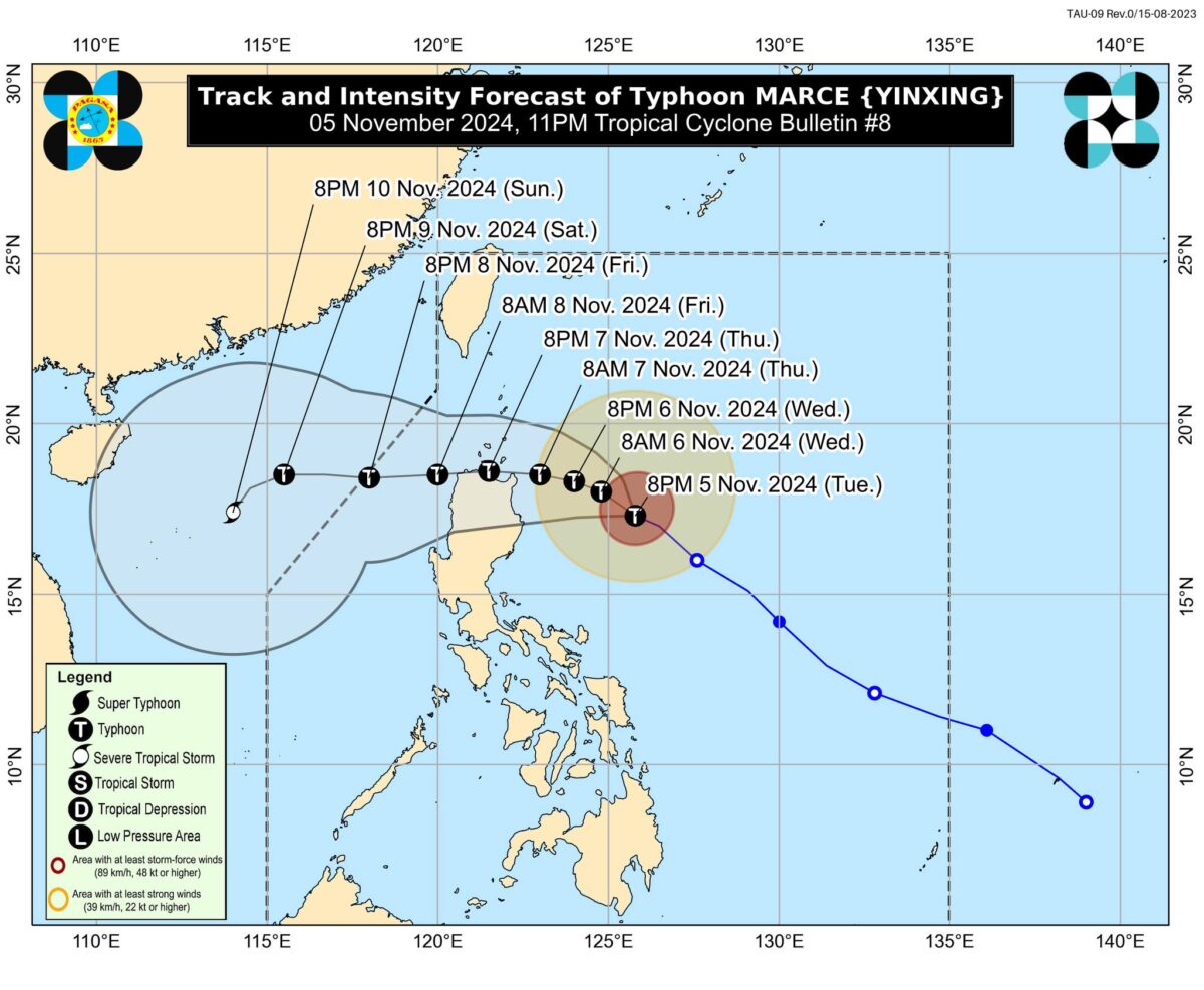 Pagasa publikuje aktualizację o 23:00 na temat Typhoon Marce