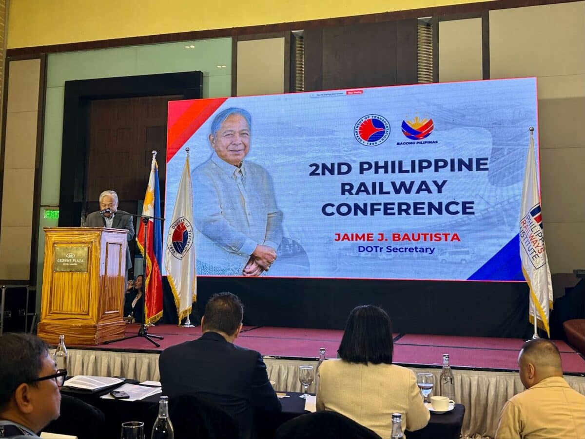 Transportation Secretary Jaime Bautista delivers a keynote address during the 2nd Philippine Railway Conference on Thursday, November 7. (Photo from JOWN MANALO / INQUIRER.net)