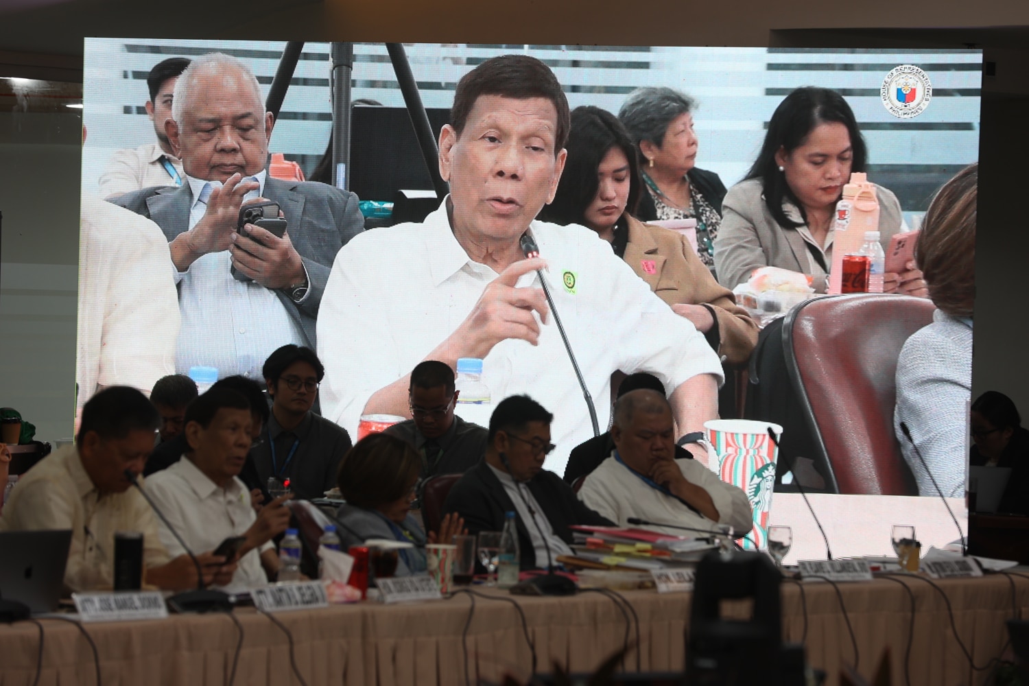 HOUSE PROBE Former President Rodrigo Duterte testifies attheHouse of Representatives onNov. 13.