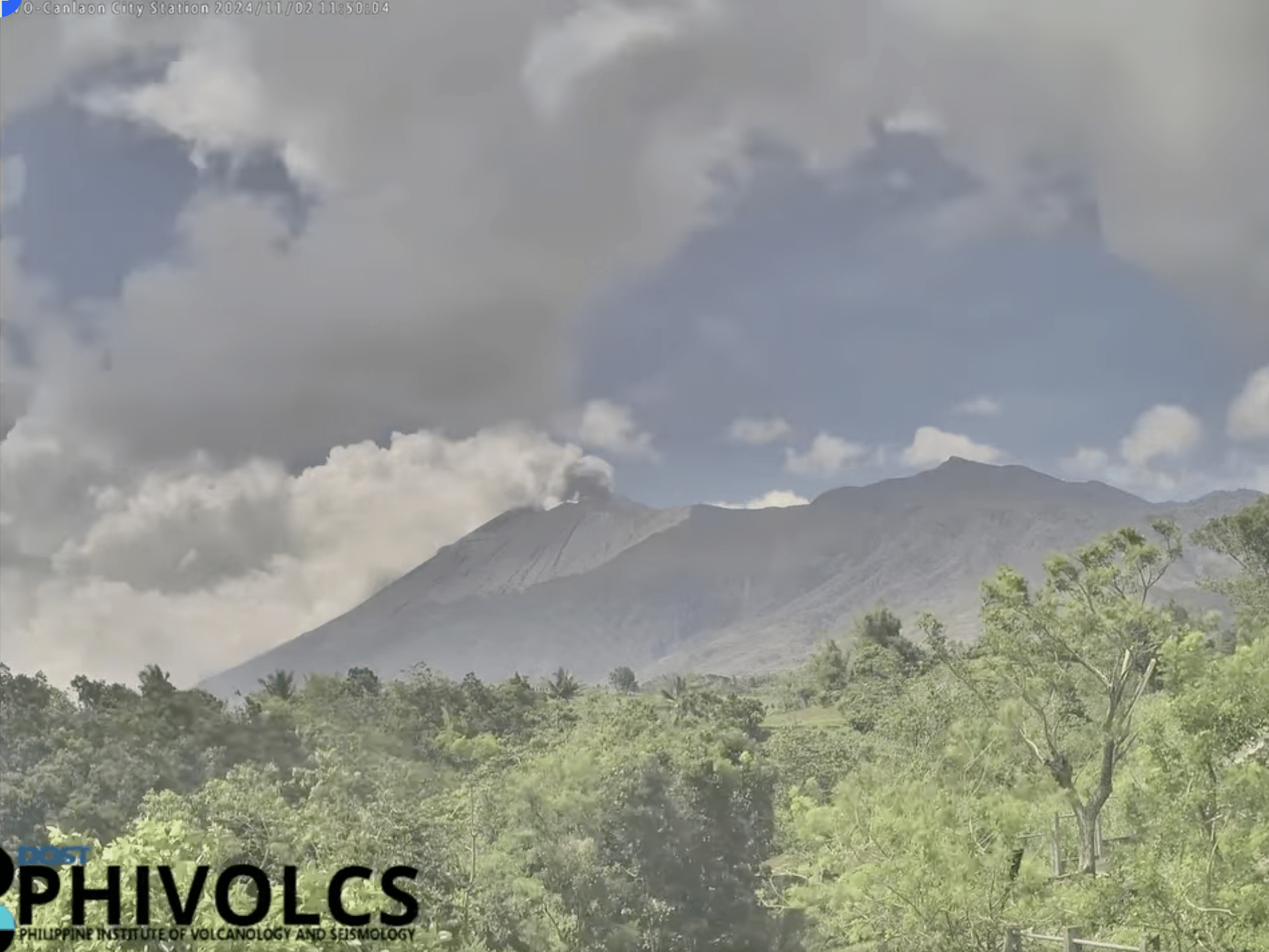 The "ashing" event that occurred at the Kanlaon Volcano at 11:49 a.m. on Saturday as recorded by the Canlaon City Observation station IP Camera. 