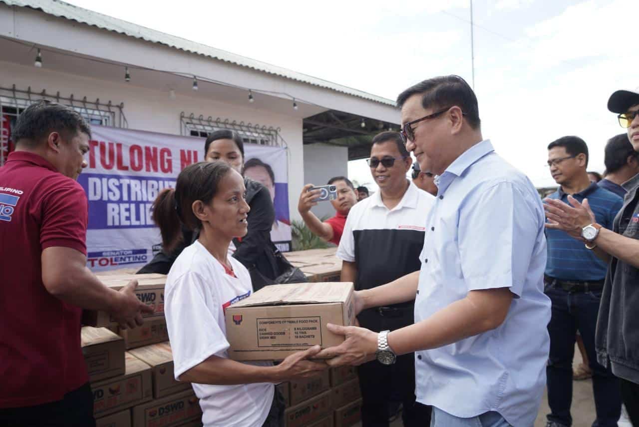 Senate Majority Leader Francis 'Tol' Tolentino over the weekend led the distribution of relief packs to 7,241 families families in the regions worst hit by the recent disaster.