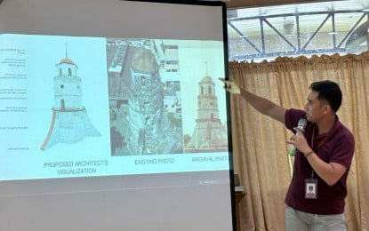 RESTORATION PROJECT Architect Glenn Enrique Balangkig explains the ongoing restoration of the Spanish-era belfry in Dumaguete City, Negros Oriental during a stakeholders' meeting on Tuesday (Oct. 29, 2024). The National Museum of the Philippines has allocated PHP9 million for the restoration and site development of the watch-tower/belfry, an Important Cultural Property. (PNA photo by Mary Judaline Flores Partlow)