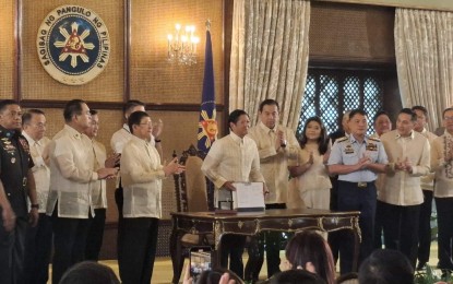 NEW LAWS. President Ferdinand R. Marcos Jr. formally signs into law the Philippine Maritime Zones Bill and the Philippine Archipelagic Sea Lanes Bill in a ceremony at Malacañan Palace in Manila on Friday (Nov. 8, 2024). The new laws will be known as Republic Act (RA) 12064 or the Philippine Maritime Zones Act and RA 12065 or the Philippine Archipelagic Sea Lanes. (Photo from Malacañang Press Corps Pool)