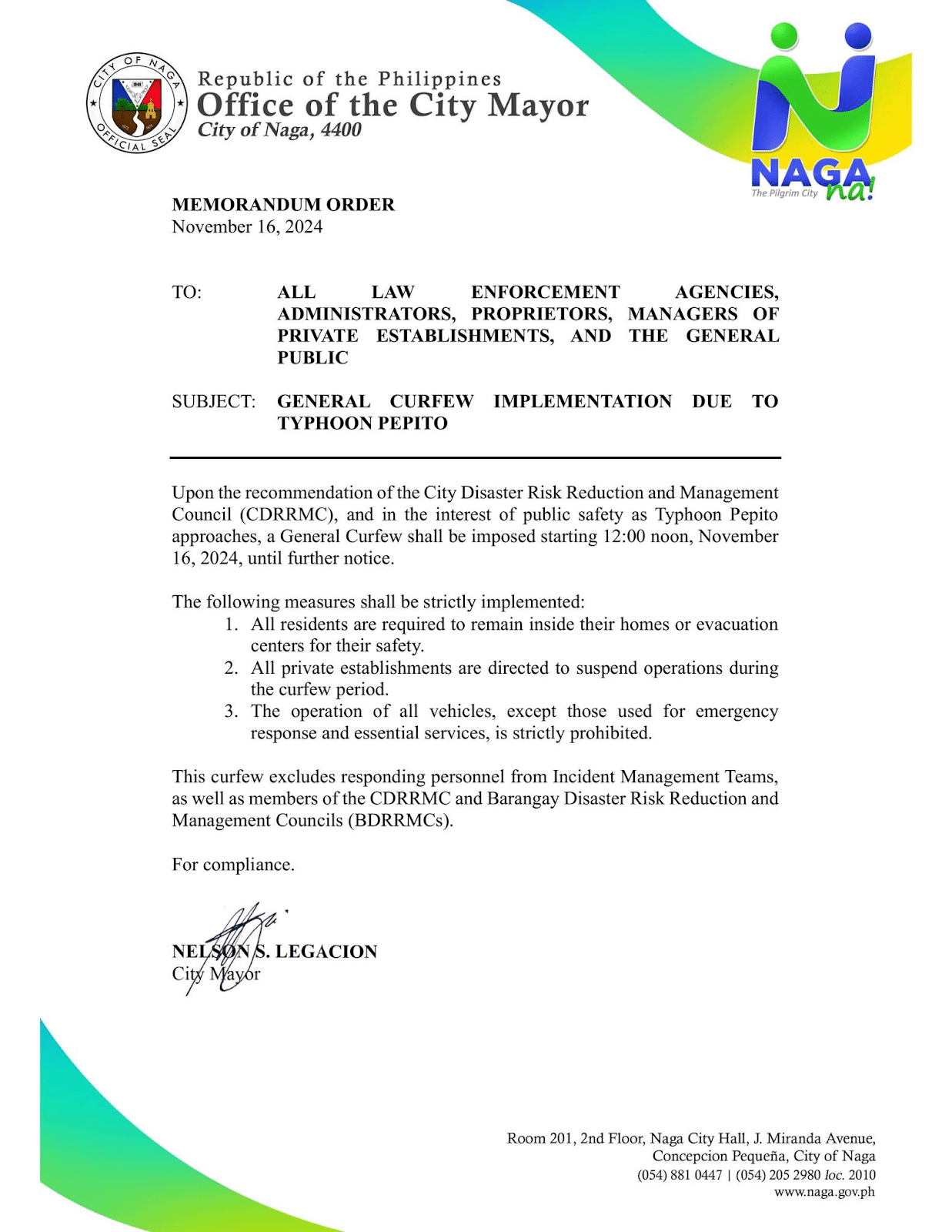 Nagpapataw ng curfew ang Naga City habang nagbabanta ang Super Typhoon Pepito sa Bicol