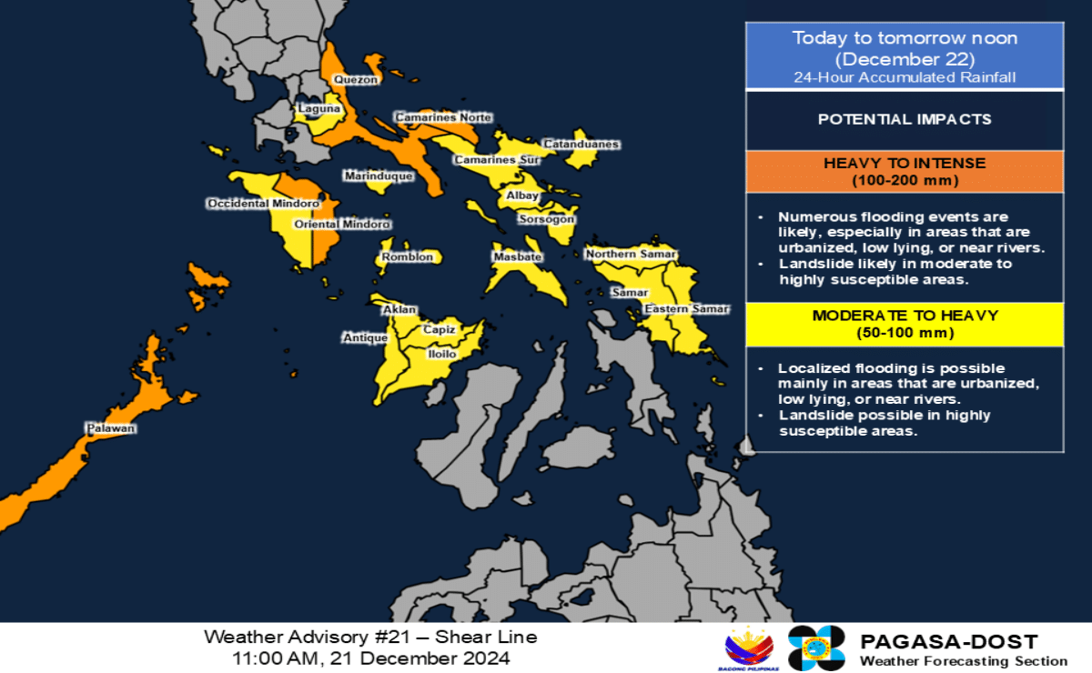 Bicol, other S. Luzon areas to see heavy rains due to shear line