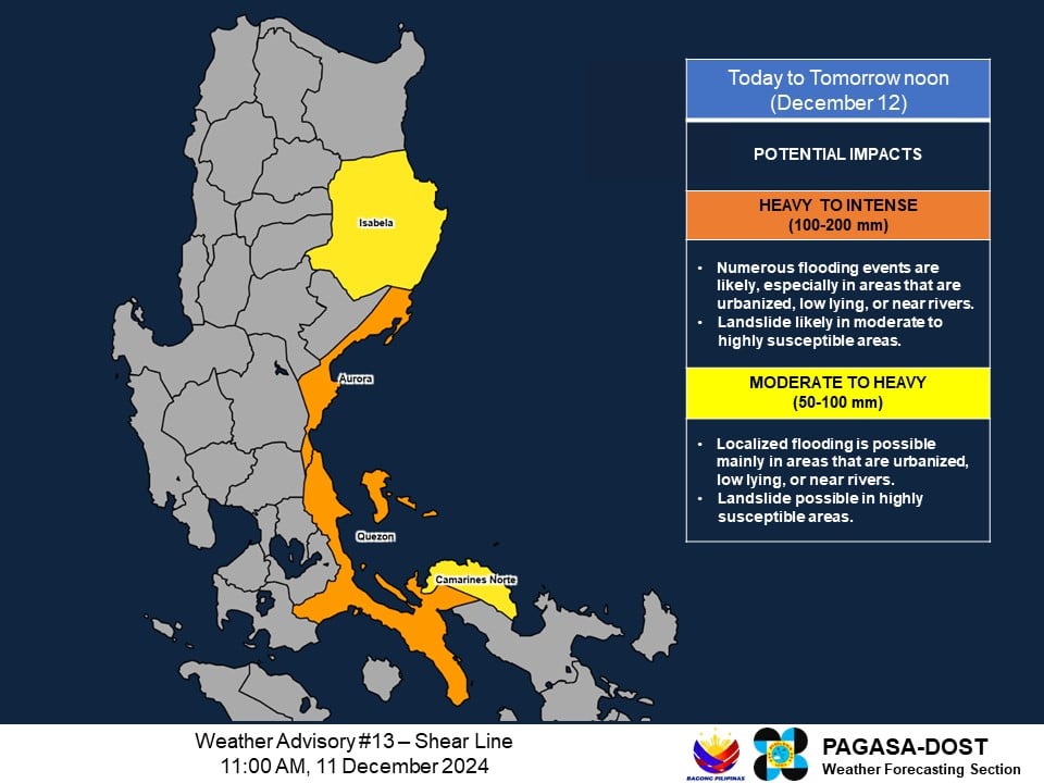 Pagasa heavy rainfall outlook Dec 11 