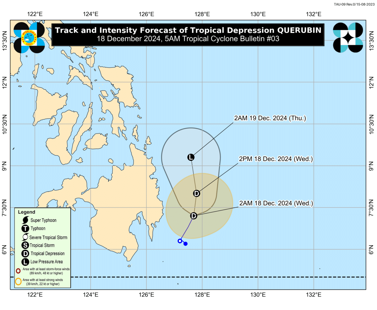 TD Querubin maintains strength, Signal No. 1 in Davao Oriental