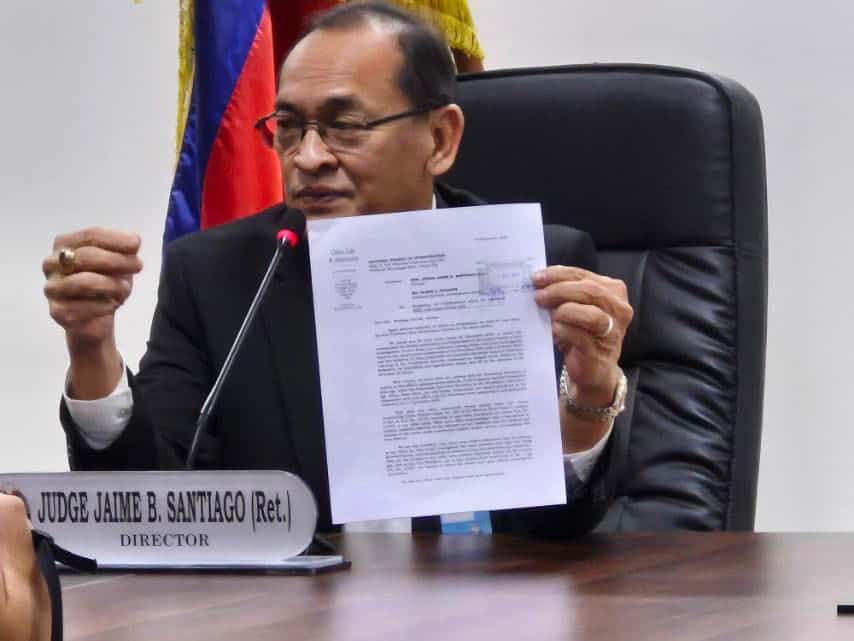 NBI Director Jaime Santiago shows the letter submitted by the lawyer of Vice President Sara Duterte