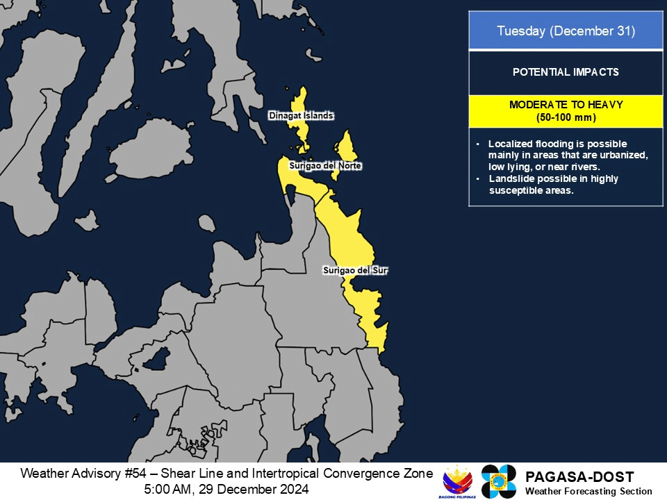 Heavy rainfall outlook on Tuesday, December 31, 2024 (Photo by Pagasa/Facebook)