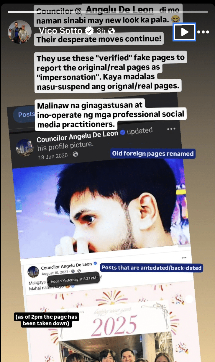 PHOTO: fake social media page exposed by Vico Sotto FOR STORY: Vico Sotto warns of fake net pages of supposed Pasig officials