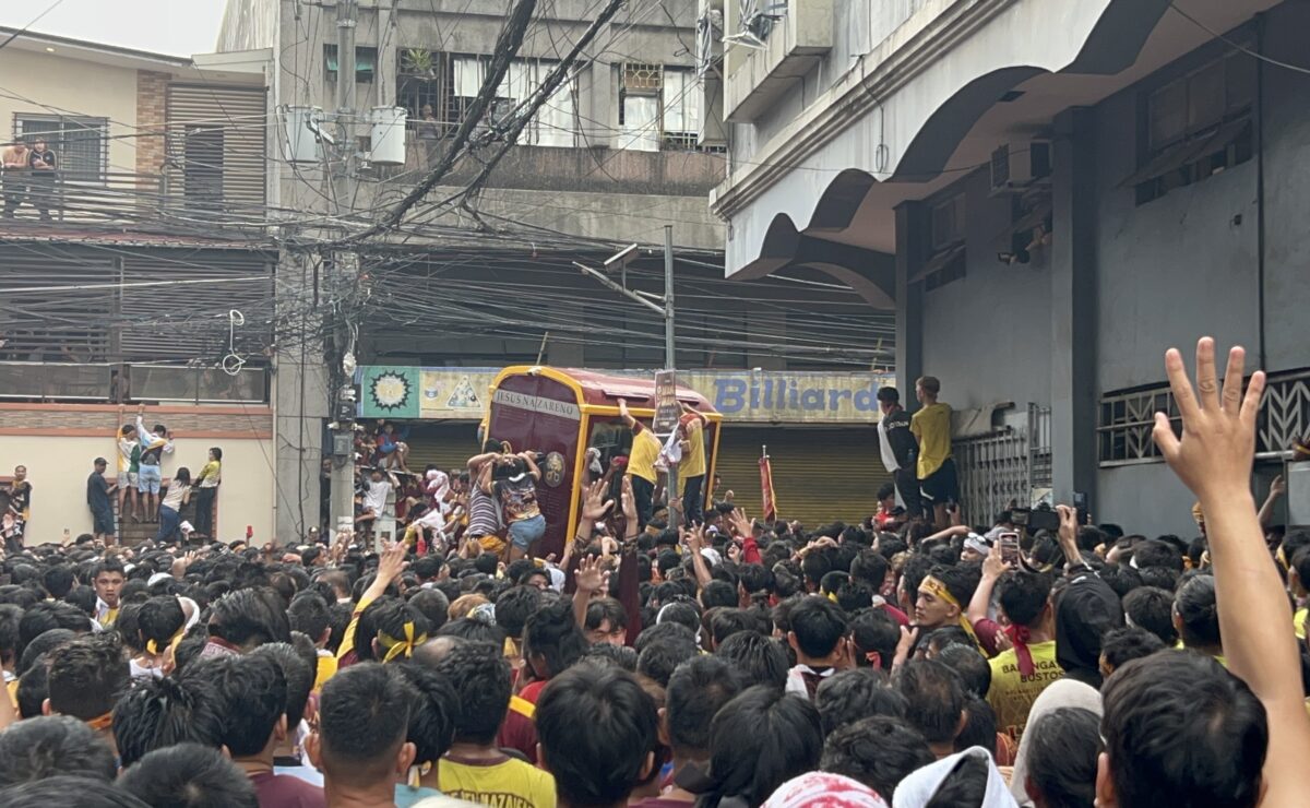 The andas, or the carriage carrying the image of Jesus Nazareno tilted sidewards in the middle of traslacion on Thursday afternoon.