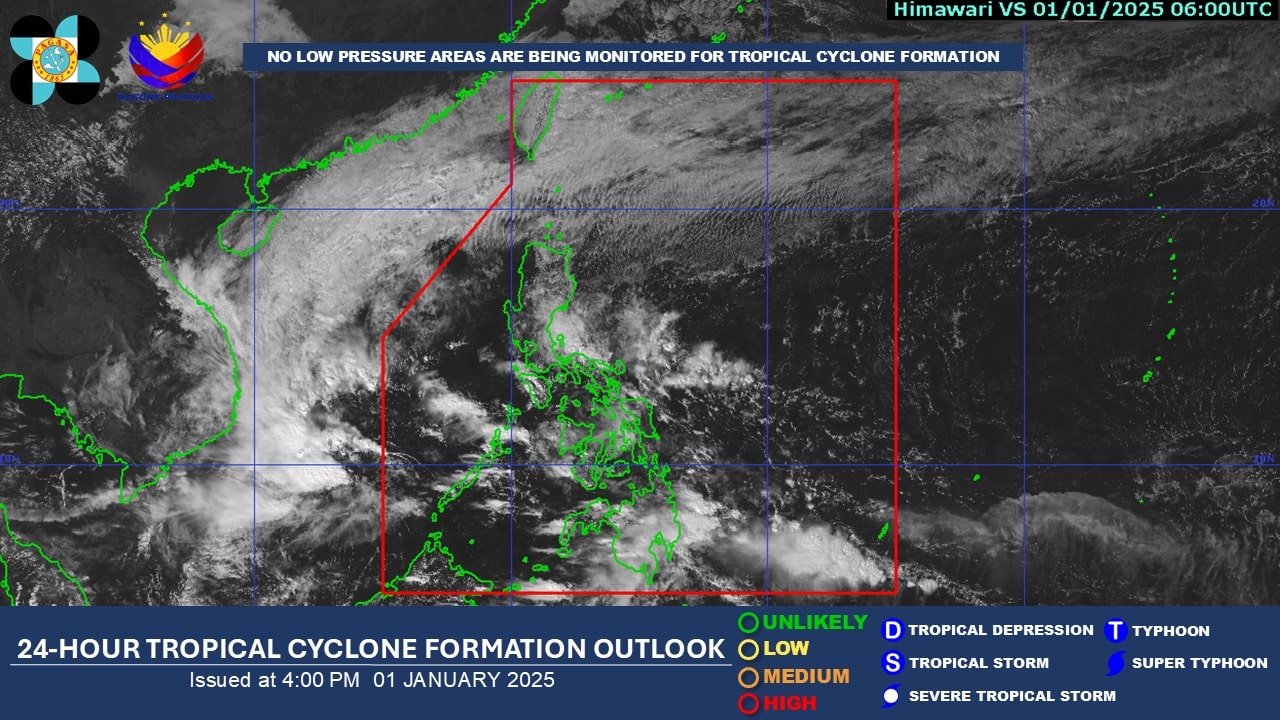 PHOTO: Pagasa weather satellite image FOR STORY: No low pressure areas being monitored on New Year’s Day