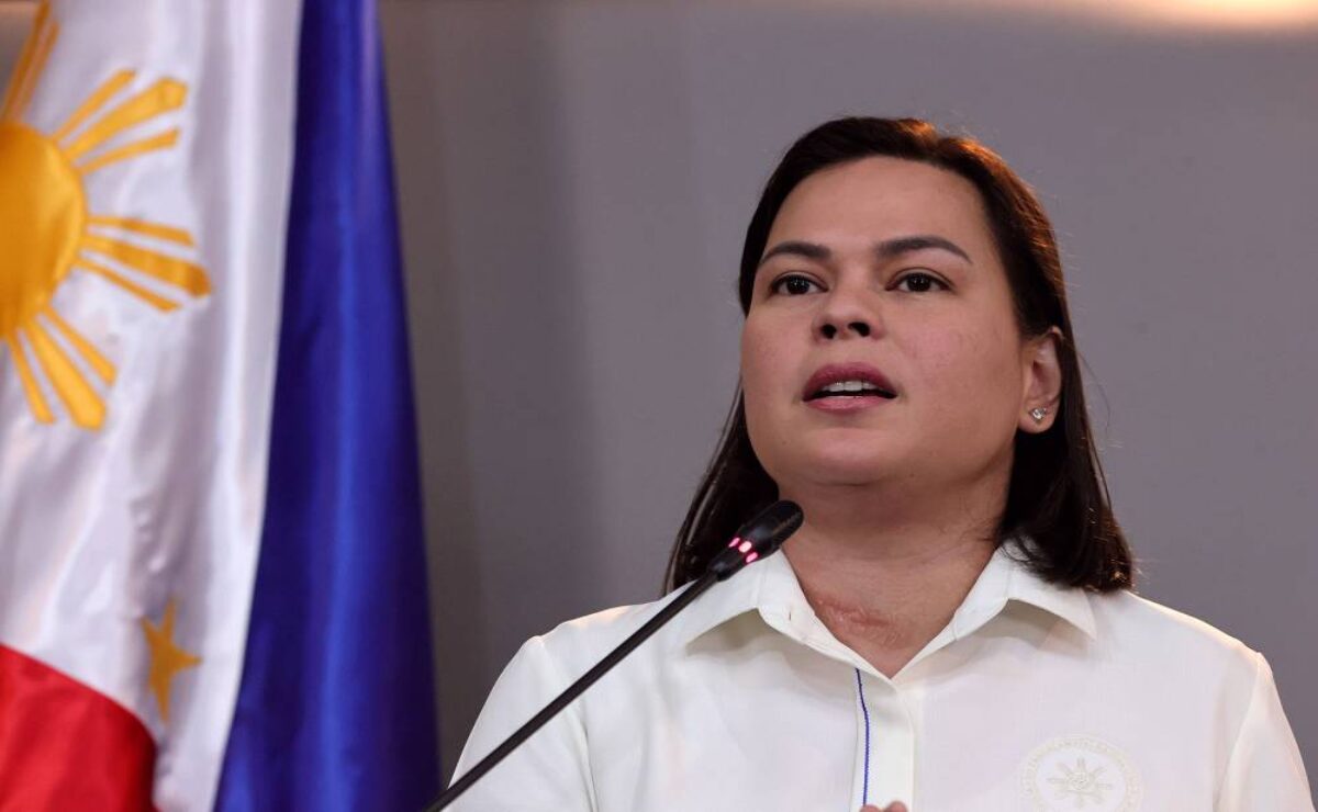 Vice President Sara Duterte speaks in a media conference