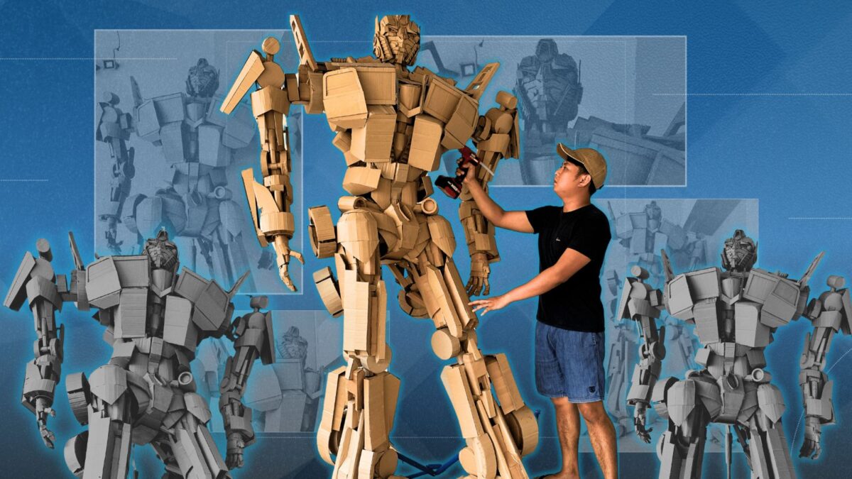 Artist Dennis James Izon, 30, turns cardboard into an 8-feet figure of Transformers’ Optimus Prime from scratch. Video courtesy of DJ Crafts/YouTube. Graphics: Abigail Sales/INQUIRER.net trainee