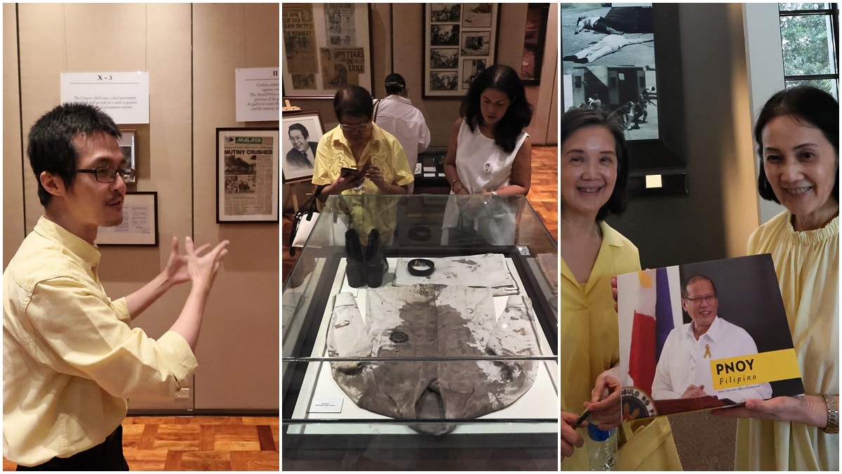 Pagpreserba ng Kasaysayan Kiko Aquino-Dee Tours Museum Mga bisita sa seksyon ng 1987 Constitution Exhibit Area sa panahon ng pagbubukas muli ng Aquino Center at Museumin Tarlac City noong Lunes. Pinapanatili din ng museo ang Dugo ng Shirt o Bush Jacket (gitna) na isinusuot ni dating Sen. Benigno 