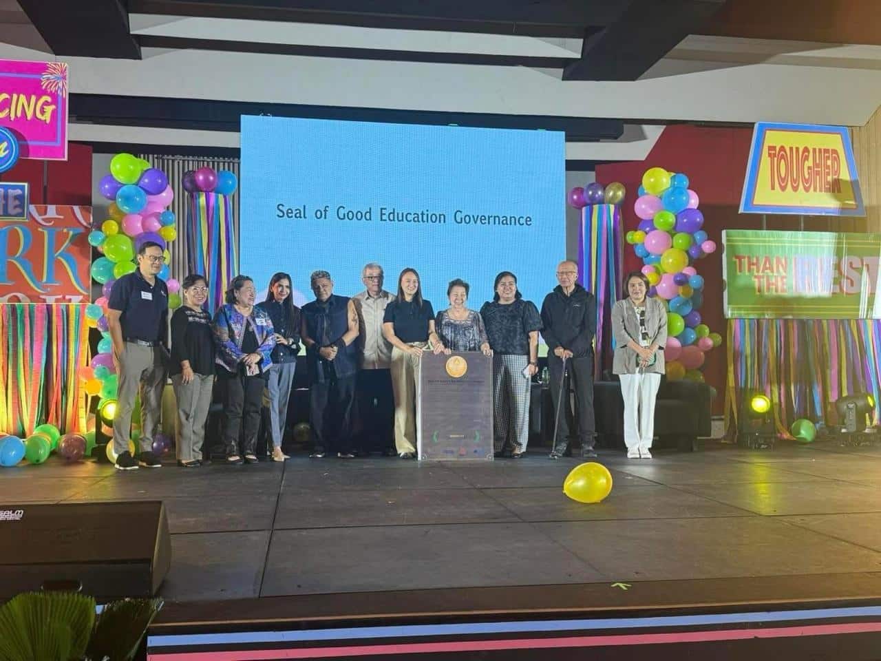 Receiving the awards were Coun. Aly Medalla, Education Affairs Unit OIC Ms. Maricris Veloso, and Schools Division Superintendent Ms. Carleen Sedilla,