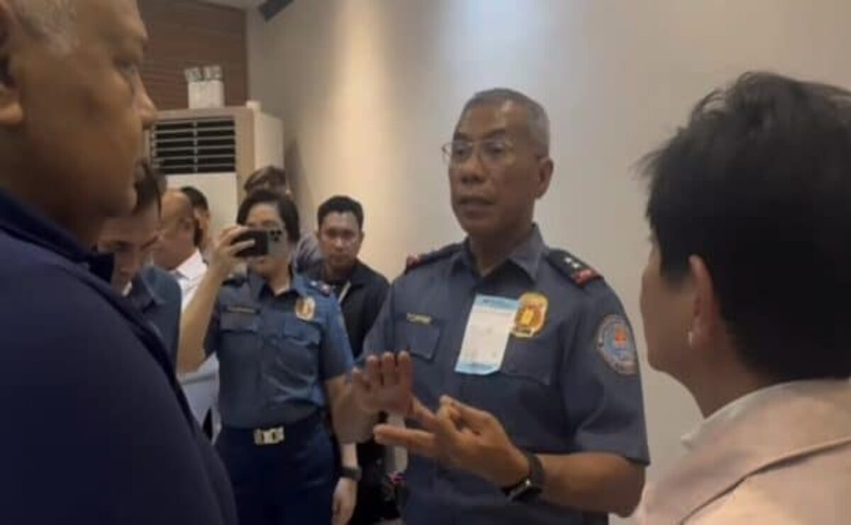 This screengrab from an Instagram story from former president Rodrigo Duterte’s daughter, Veronica Duterte, shows Criminal Investigation and Detection Group (CIDG) Director Maj. Gen. Nicolas Torre III clashing with members of Duterte’s camp over whether the latter could be taken out of Villamor Airbase on a chartered flight on Tuesday, March 11, 2025. 