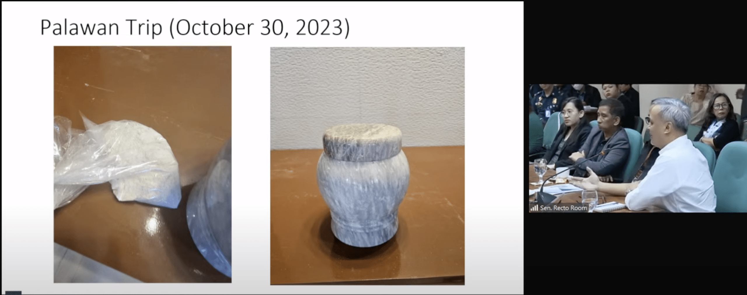 During the hearing of the Senate panel on women on Thursday, Edward Garovillas narrates the tragic incident of daughter Sandy at a family outing in Palawan in 2023. (Screenshot from Senate of the Philippines/Youtube)