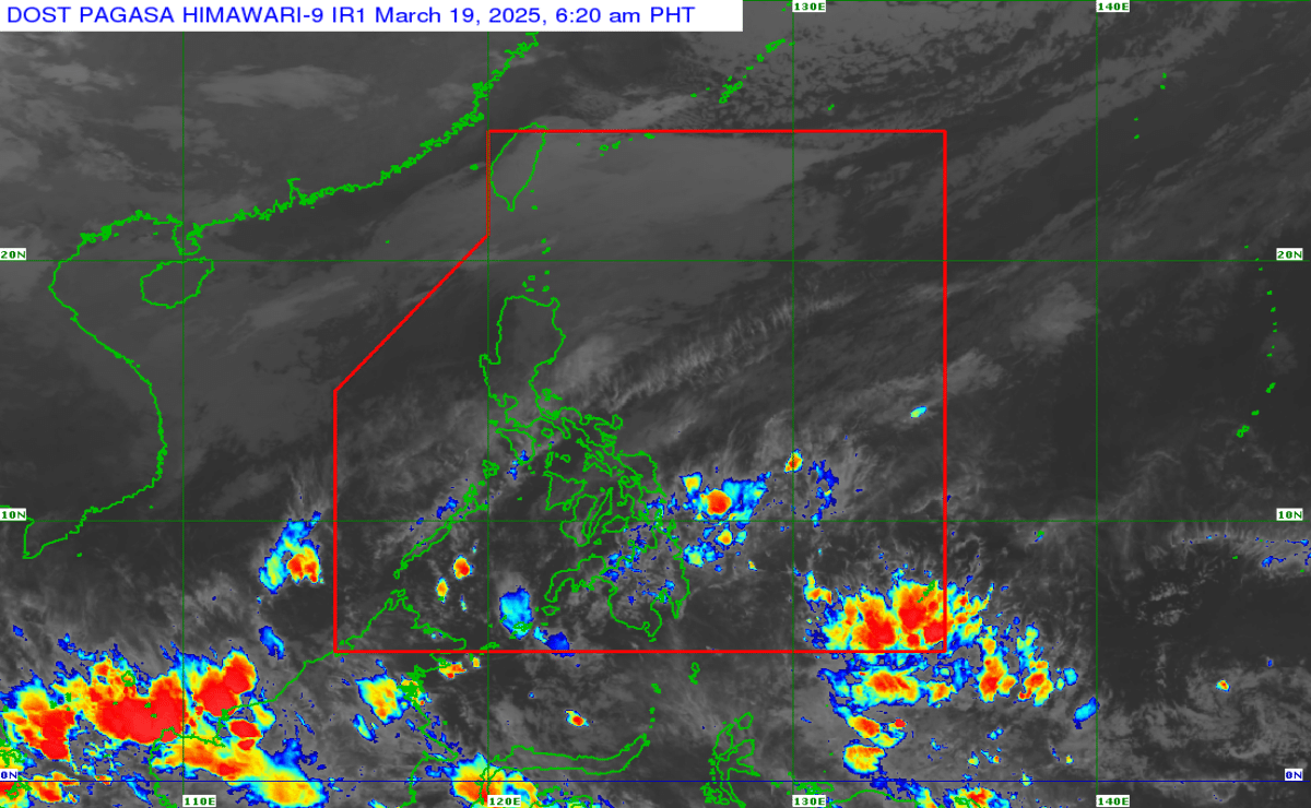 PHOTO: Pagasa satellite image FOR STORY: Overcast skies, scattered rains to prevail on Wednesday (March 19)