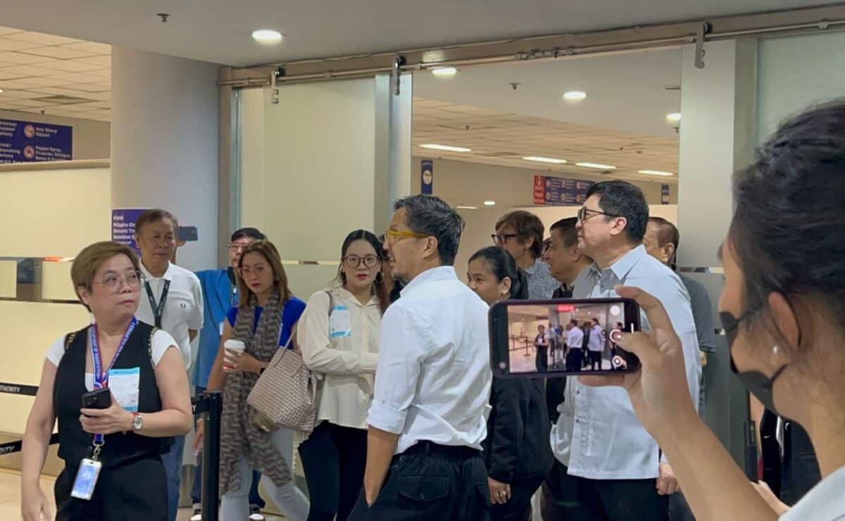 Transportation Secretary Vince Dizon and Immigration Commissioner Joel Anthony Viado inspect the immigration area of the Ninoy Aquino International Airport Terminal 3 on Tuesday, April 15. — Photo by Faith Argosino