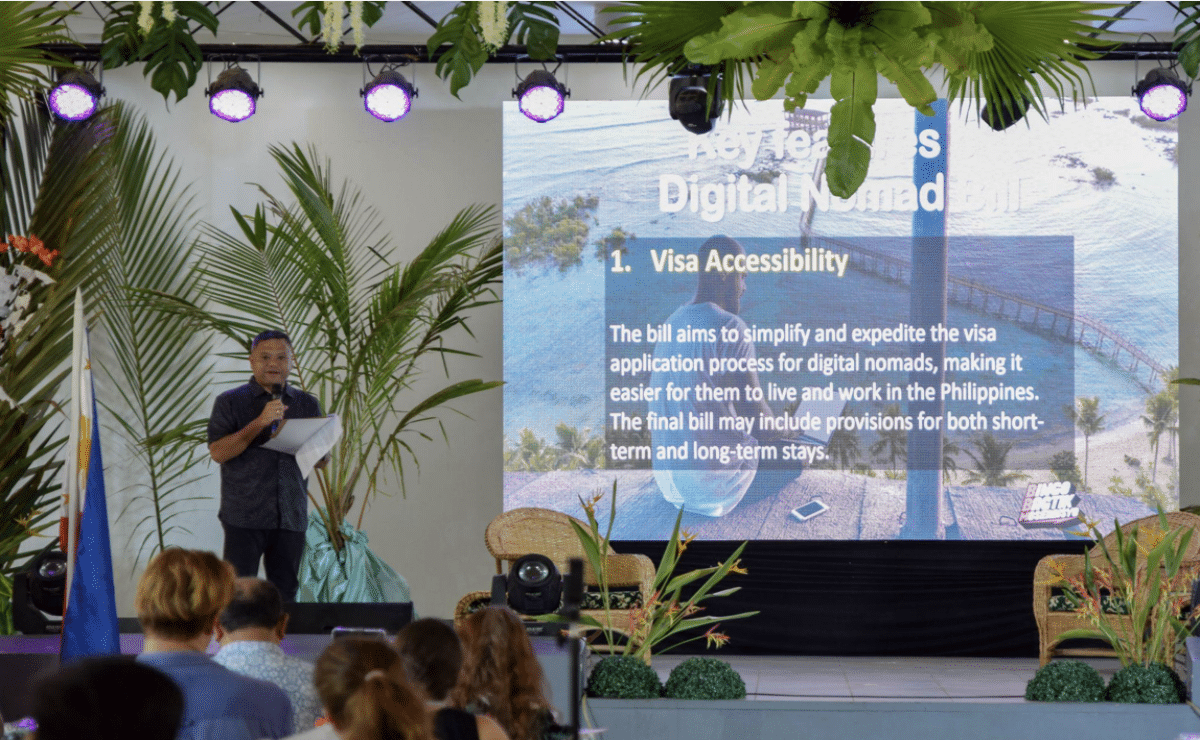 Congressman Bingo Matugas explains the provisions of House Bill No. 8165 at the Digital Nomad Conference held last October 5, 2023 at Del Carmen, Siargao Island.