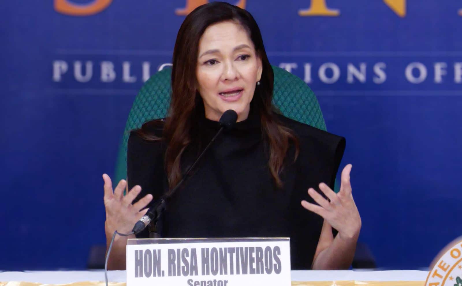 Sen. Risa Hontiveros answers questions from members of media during the Kapihan sa Senado forum on Wednesday, May 21, 2025 at the Senate building in Pasay City. — Photo by Noy Morcoso/INQUIRER.net