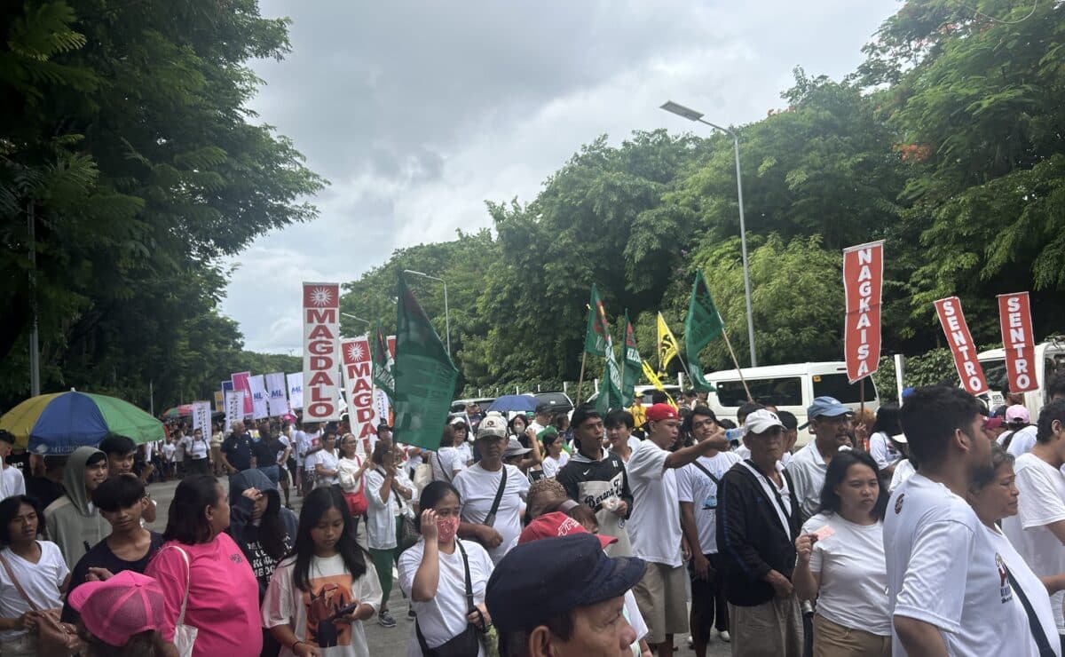 Protesters stage a rally in front of the Senate building in Pasay City on Wednesday, June 11, 2025, calling out the senator-judges for remanding the articles of impeachment against Vice President Sara Duterte to the House of Representatives. — Photo by Zacarian Sarao
