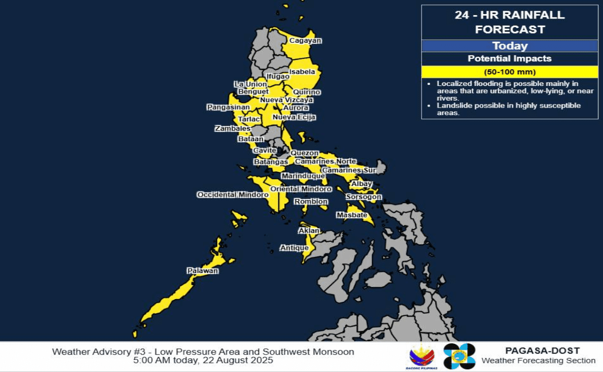 Heavy rainfall warning up in 28 provinces on Friday