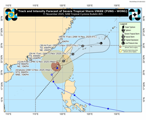 Uwan approaching Taiwan; Signal No. 1 in 3 North Luzon areas