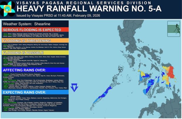 Heavy rainfall warning up in parts of Visayas due to shear line — Pagasa