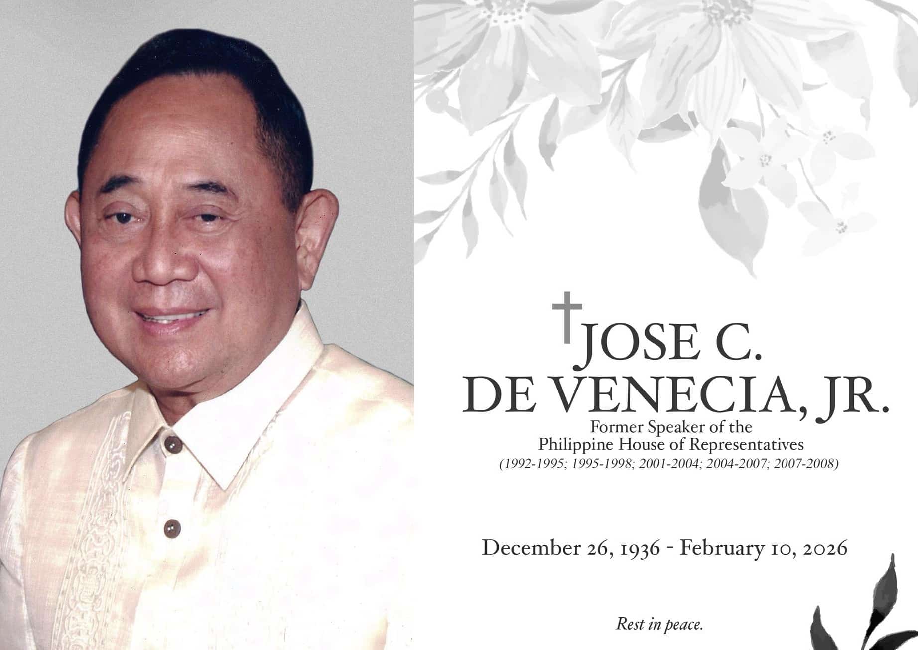 5-time Speaker&nbsp;Jose de Venecia; 89