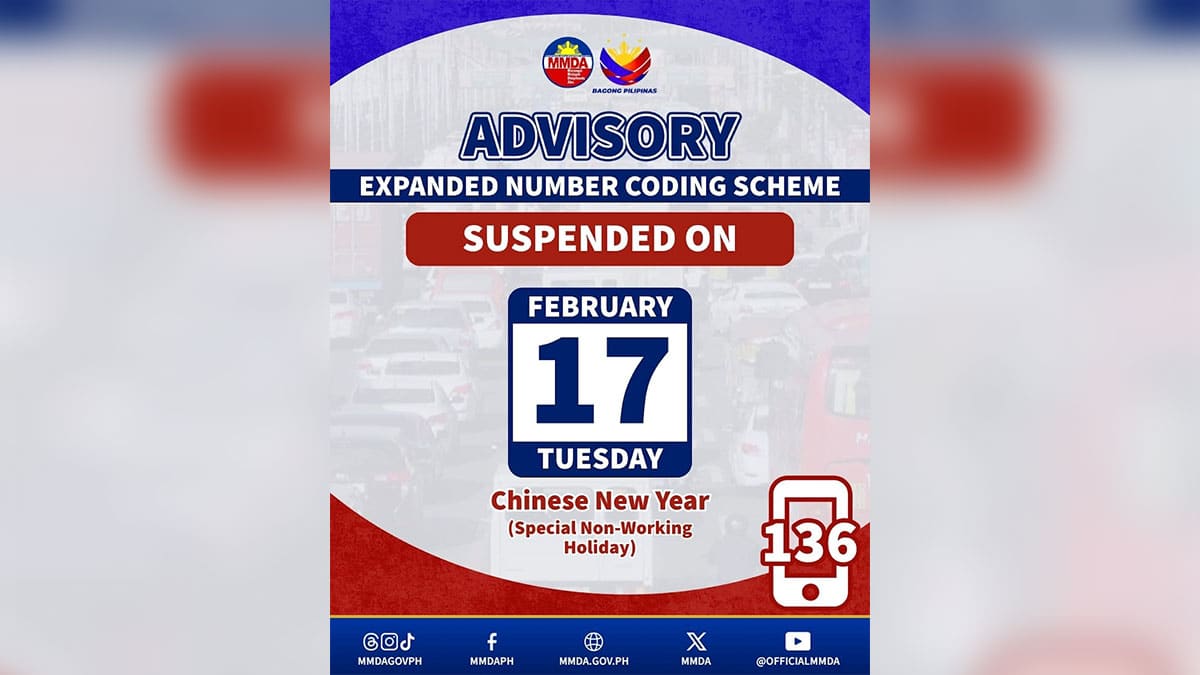 MMDA: No number coding on Chinese New Year
