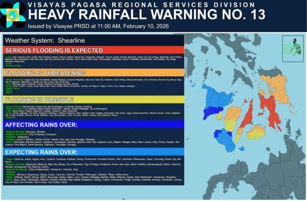 Heavy rainfall warning up in many parts of Visayas due to shear line