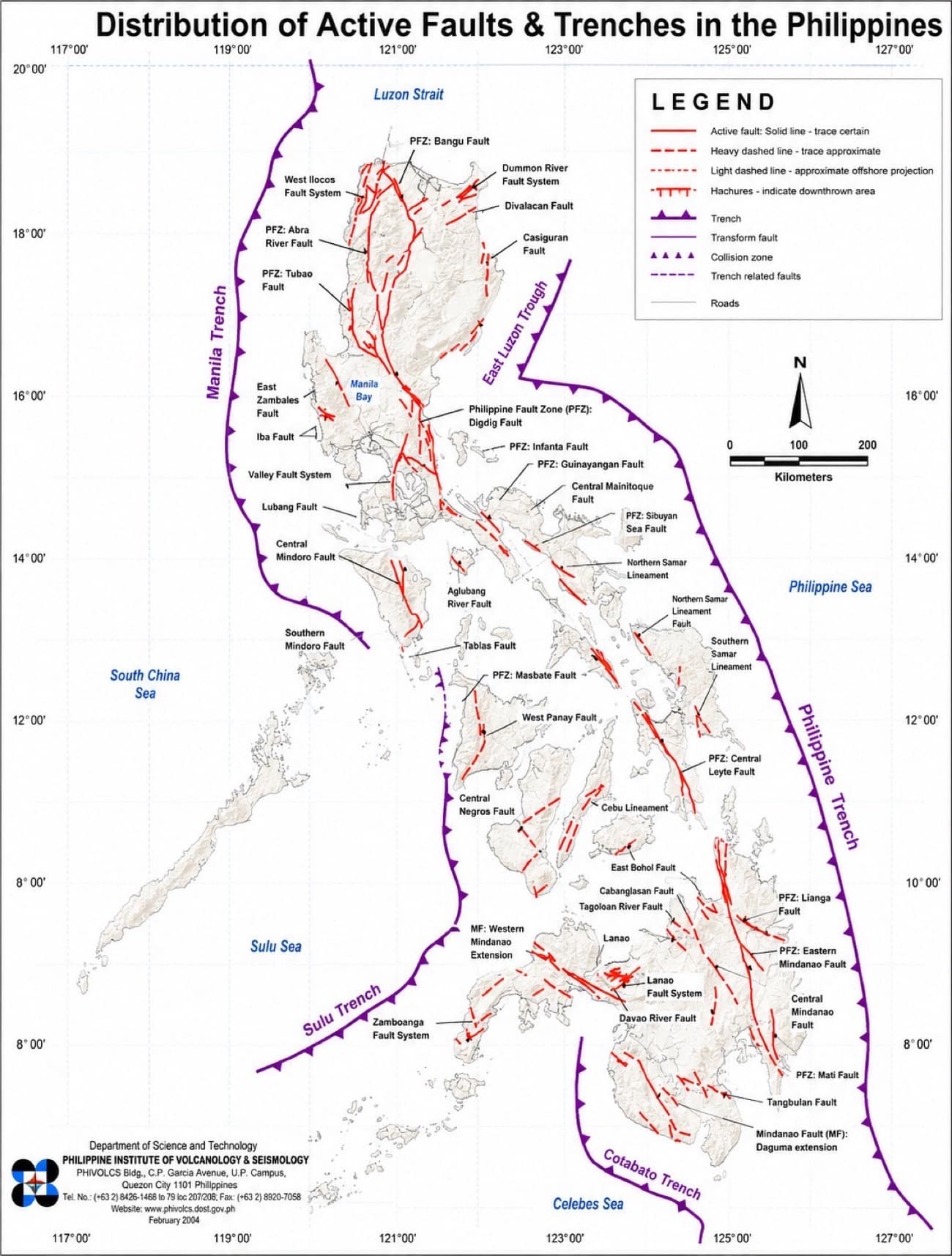 Distribution of active faults and trenches in the Philippines